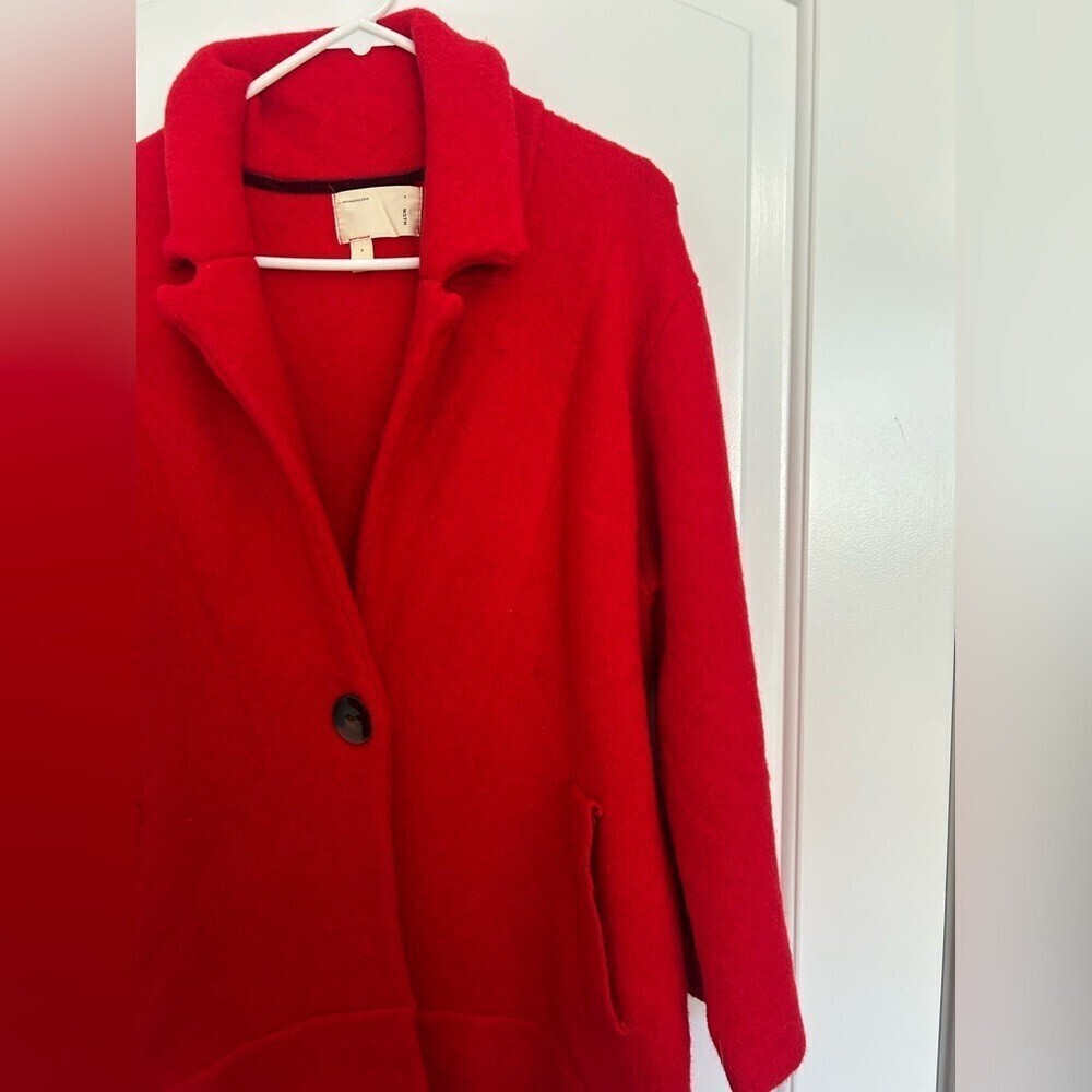 Anthropologie Moth Cherry Red Wool Yak Blend Jacket Coat size S fall preppy chic - Picture 5 of 12